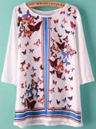 Romwe With Chiffon Butterfly Print Loose Top