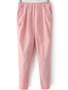 Romwe Elastic Waist Casual Pink Pant