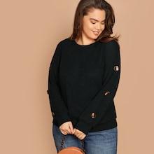 Romwe Plus Buttoned Sleeve Rib-knit Tee
