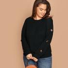 Romwe Plus Buttoned Sleeve Rib-knit Tee