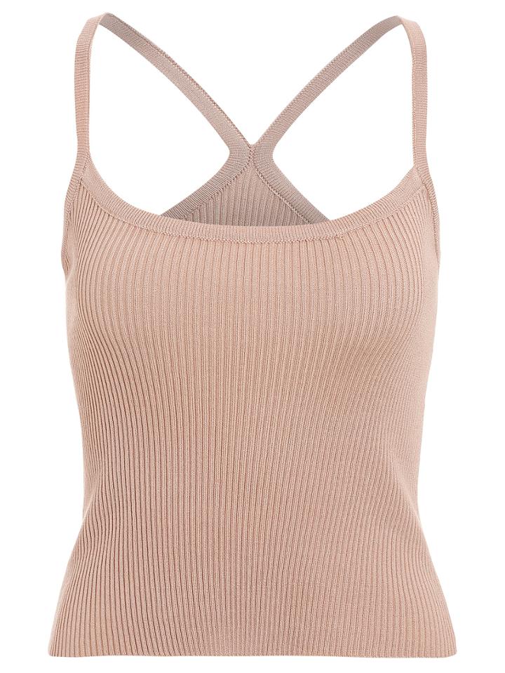 Romwe Strappy Ribbed Cami Top - Khaki