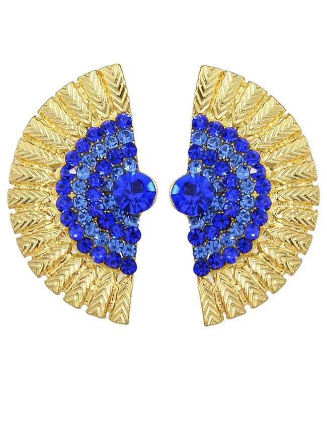 Romwe Blue Rhinestone Feather Shape Stud Earrings