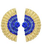 Romwe Blue Rhinestone Feather Shape Stud Earrings