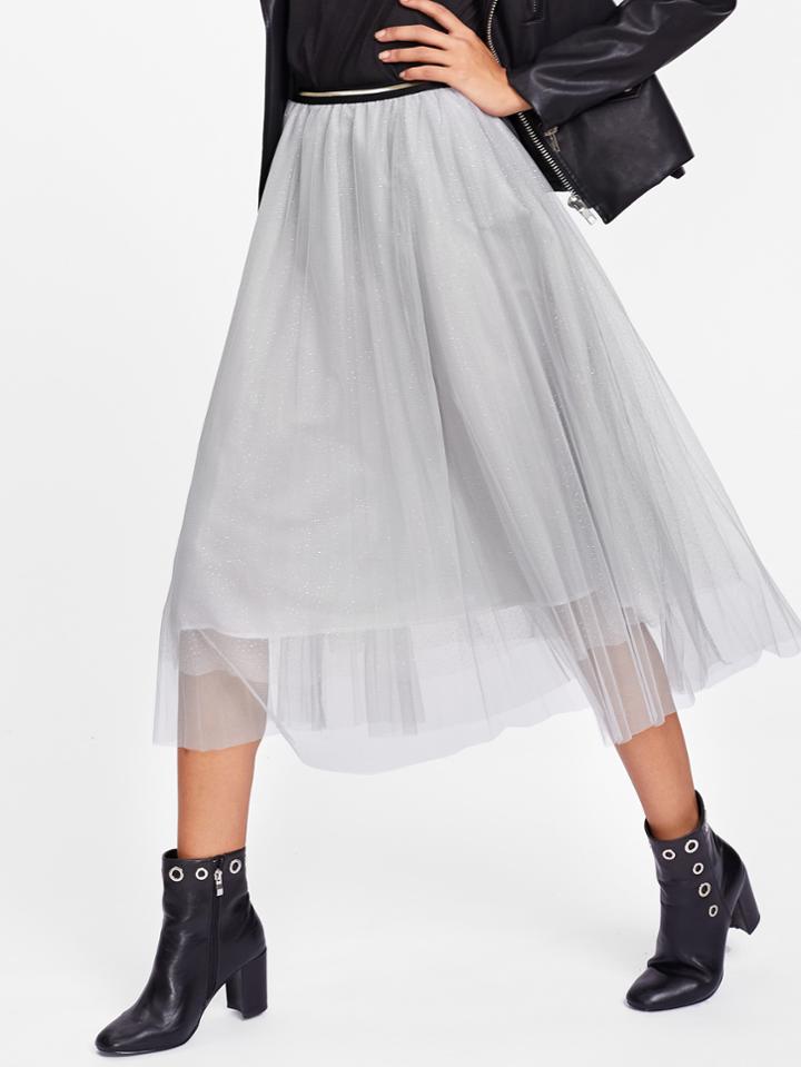 Romwe Double Mesh Blinking Skirt