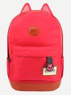 Romwe Red Canvas Backpack With Cat Ears