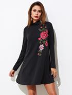 Romwe Embroidered Flower Patch Swing Tee Dress