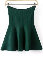 Romwe Knit Flare Green Skirt