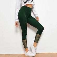 Romwe Lace Hem High Waist Leggings