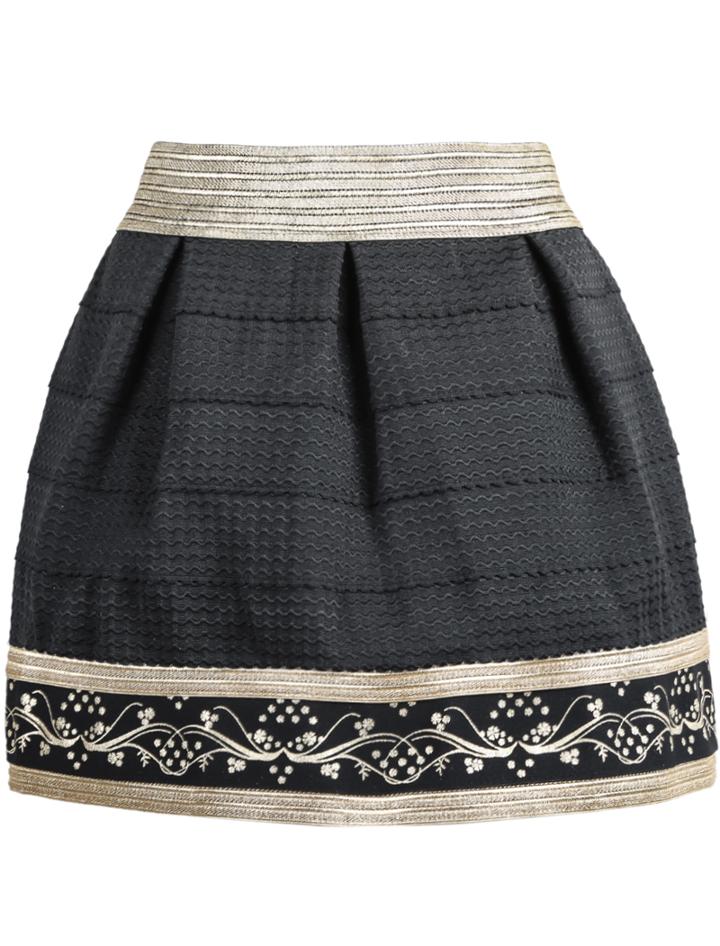 Romwe Floral Striped Flare Skirt
