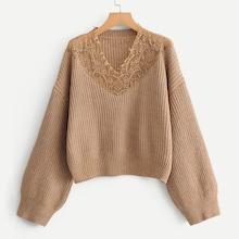 Romwe Plus Contrast Lace Solid Jumper