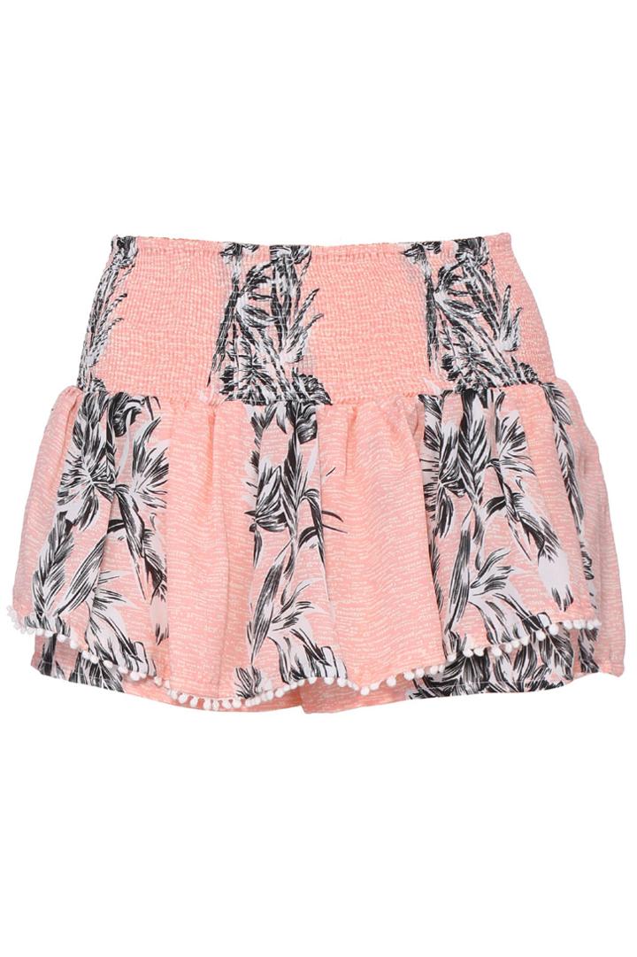 Romwe Romwe Leaf Print Pink Culottes