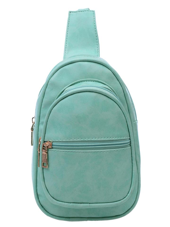 Romwe Faux Leather One-shoulder Backpack - Mint Green