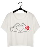 Romwe Heart Hand Print Crop T-shirt