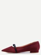 Romwe Burgundy Faux Suede Mary Jane Flats
