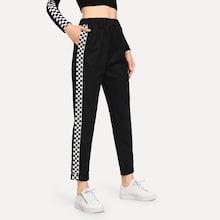 Romwe Gingham Tape Side Pants