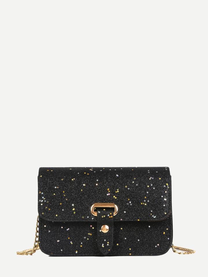 Romwe Buckle Detail Flap Chain Bag