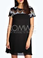 Romwe Black Short Sleeve Sequined Dress