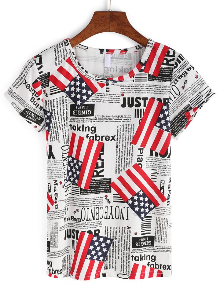 Romwe Flag Print T-shirt
