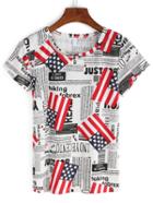 Romwe Flag Print T-shirt