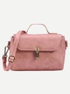 Romwe Pink Faux Leather Push Lock Satchel Bag