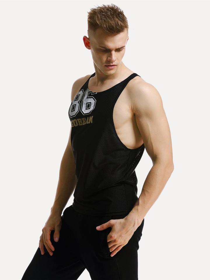 Romwe Varsity Print Dropped Armhole Eyelet Tank Top