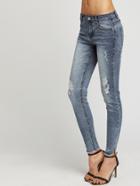 Romwe Faded Wash Ripped Knee Skinny Jeans