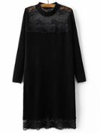 Romwe Black Band Collar Lace Long Sweater