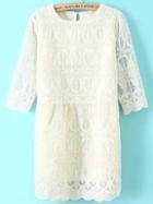 Romwe Crew Neck Embroidered Lace Dress