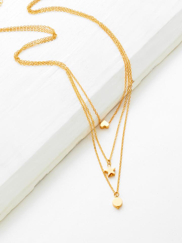 Romwe Heart & Star Pendant Layered Necklace