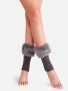 Romwe Dark Grey Fur Cuff Ribbed Knit Leg Warmers