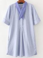 Romwe Tie Neck Hidden Button Cute Dress