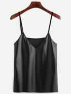 Romwe Black Pu Contrast Chiffon Cami Top