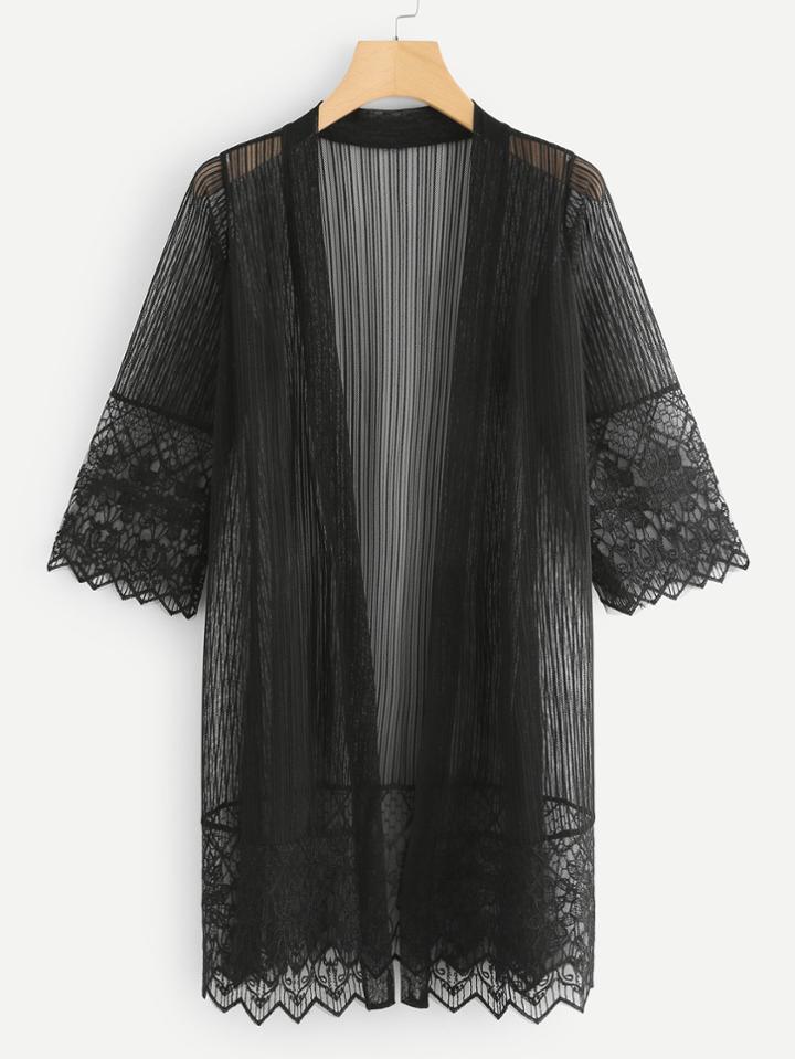 Romwe Lace Chevron Hem Cardigan
