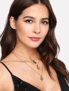 Romwe Sequin Pendant Layered Chain Necklace & Stud Earrings Set