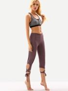 Romwe Purple Hollow Tie Skinny Leggings
