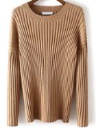 Romwe Dropped Shoulder Seam Ribbed Khaki Jumper