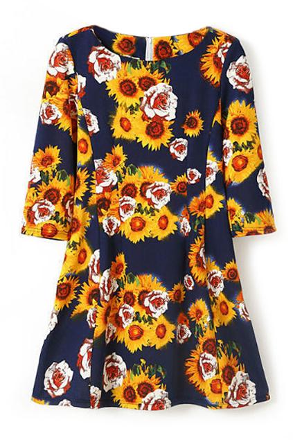 Romwe Floral Print Skater Dress
