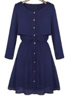 Romwe Epaulet Buttons Navy Dress