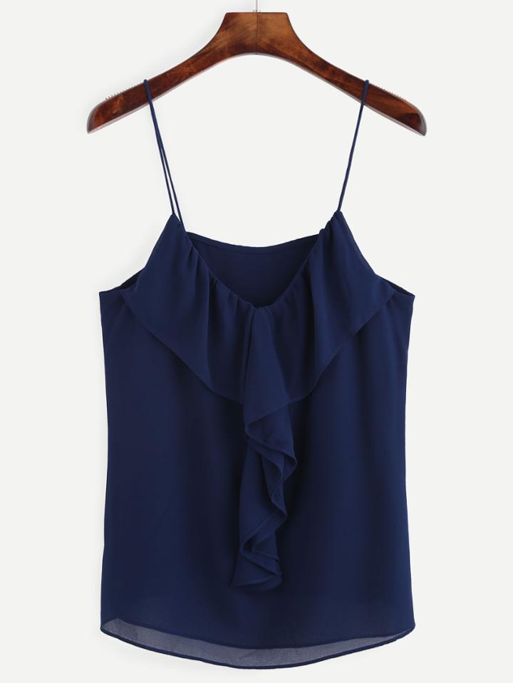 Romwe Navy Ruffle Cami Top