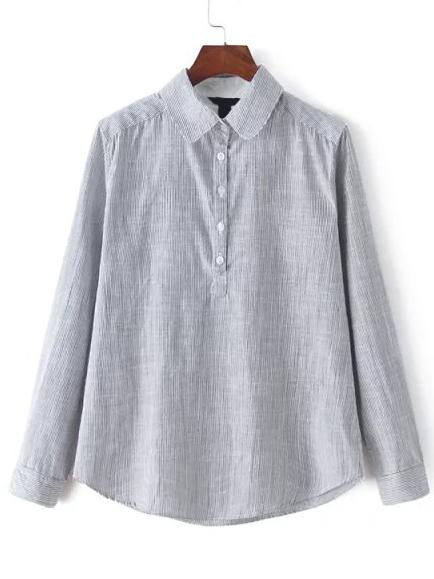 Romwe Women Pinstripes Grey Blouse
