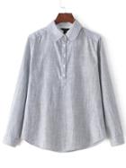 Romwe Women Pinstripes Grey Blouse