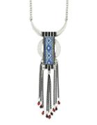 Romwe Blue Long Tassel Pendant Necklace