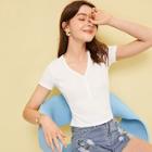 Romwe Solid V-neck Fitted Tee