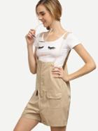 Romwe Khaki Strap Romper With Buttons