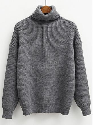 Romwe Turtleneck Dropped Shoulder Seam Grey Jumper