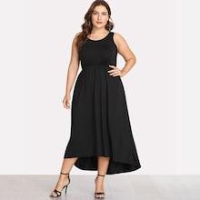 Romwe Plus Solid Color Dip Hem Dress