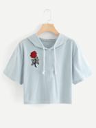Romwe Rose Embroidered Patch Hooded Tee