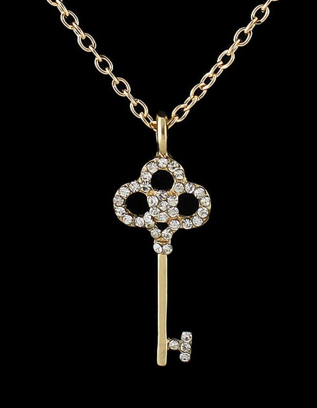 Romwe Women Rhinestone Key Pendant Necklace