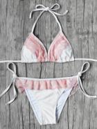 Romwe Contrast Lace Detail Side Tie Triangle Bikini Set