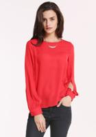 Romwe Red Round Neck Split Sleeve Loose Blouse